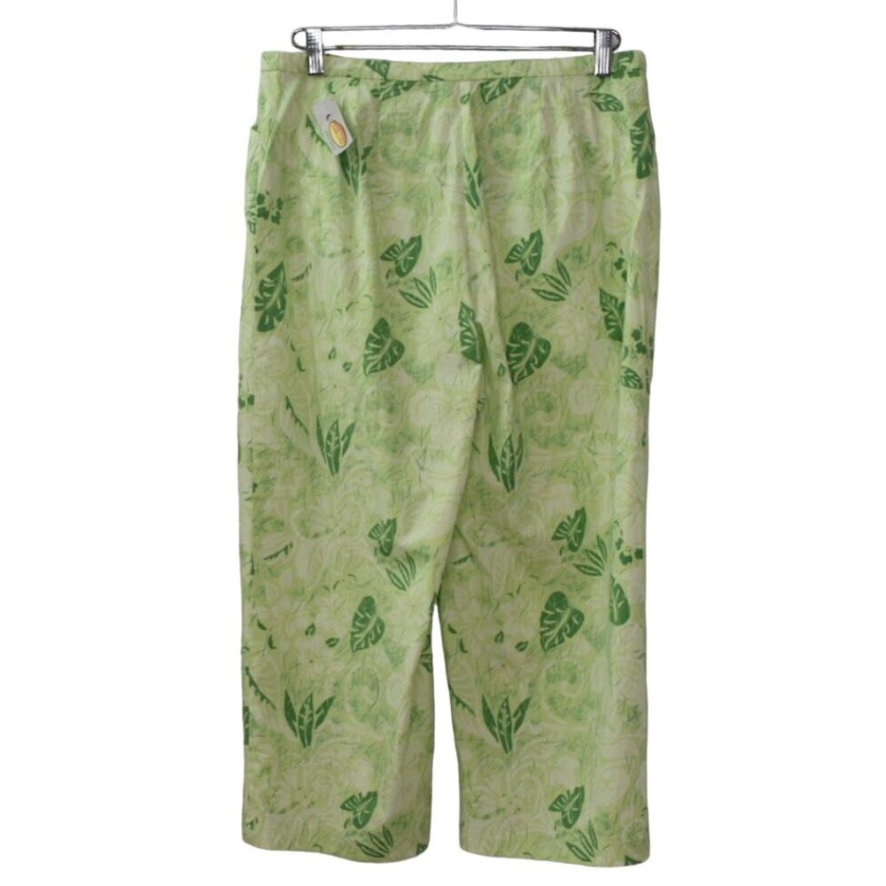 Talbots Stretch Cropped Pants Womens 14 Tropical Leaf Print Green Lightweight - Picture 2 of 5